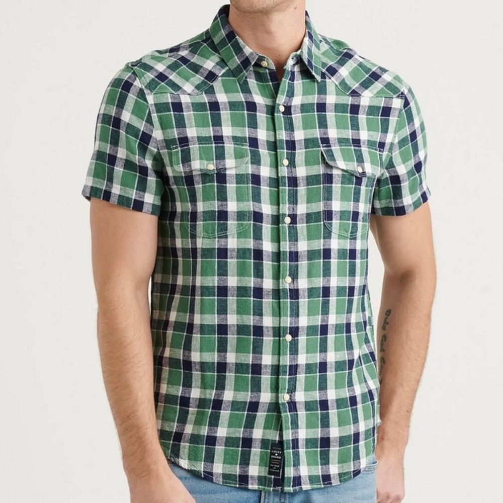 Lucky Brand Santa Fe Linen Blend Western Shirt, size XL